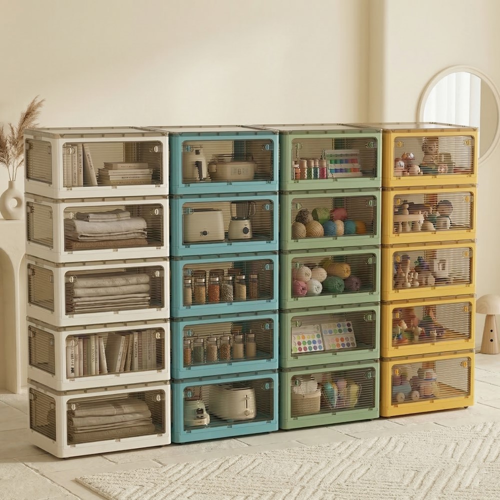 【AOTTO】35L升級加厚款五開門可疊加折疊收納箱-藍色5入(AL-245B)