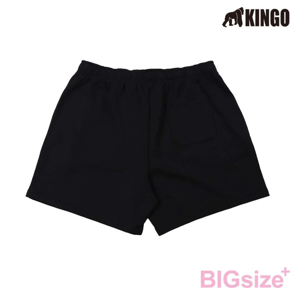 KINGO-女大尺碼-鬆緊腰 棉短褲-黑-444314, , large