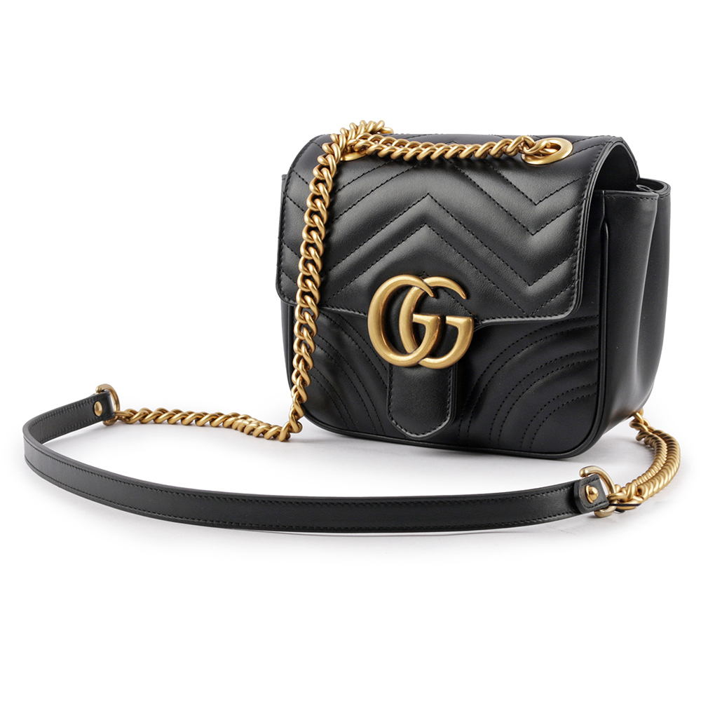 GUCCI GG Marmont 縫線迷你方胖斜背包/黑色, , large