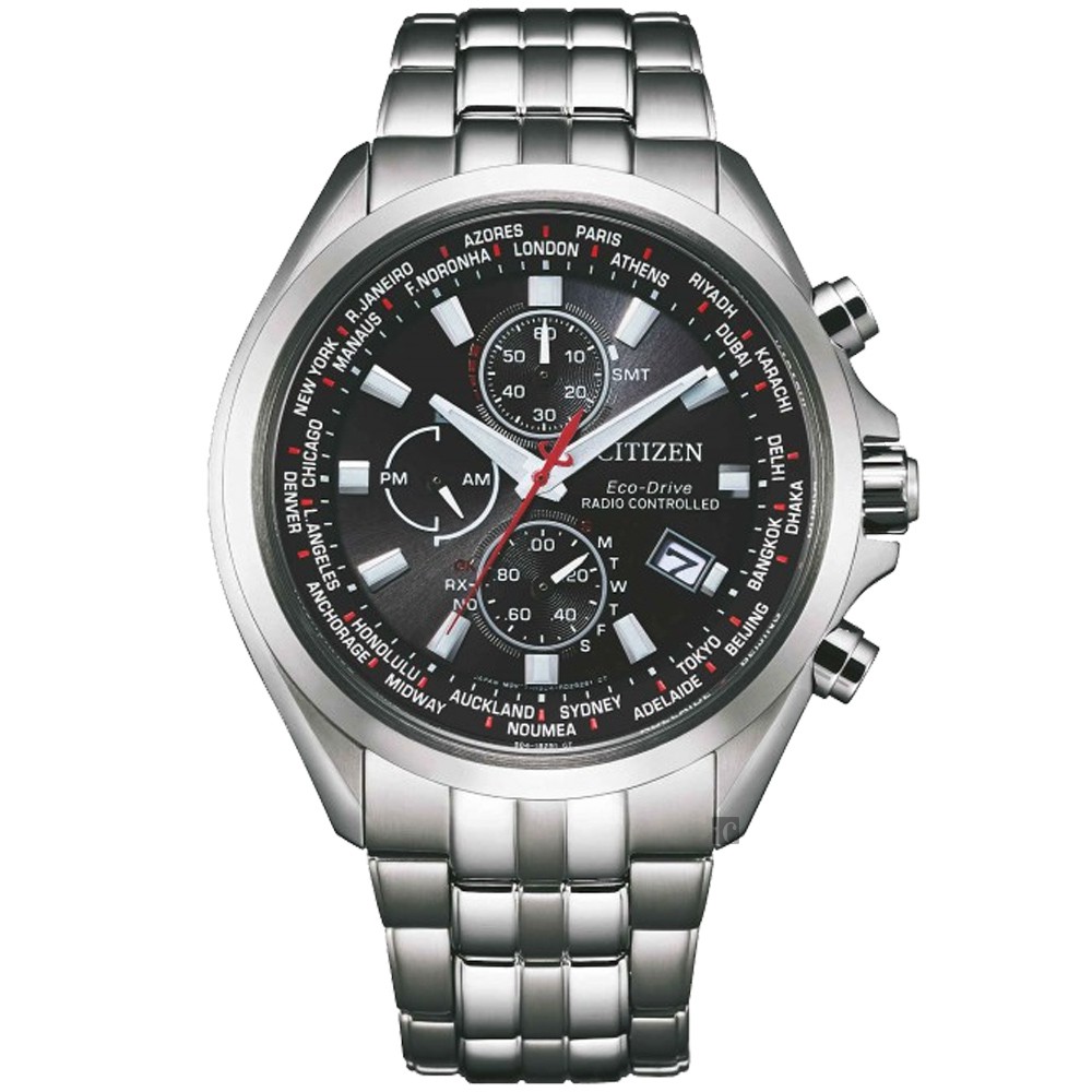 CITIZEN 星辰 光動能萬年曆電波錶-黑x銀/44mm AT8200-87E, , large