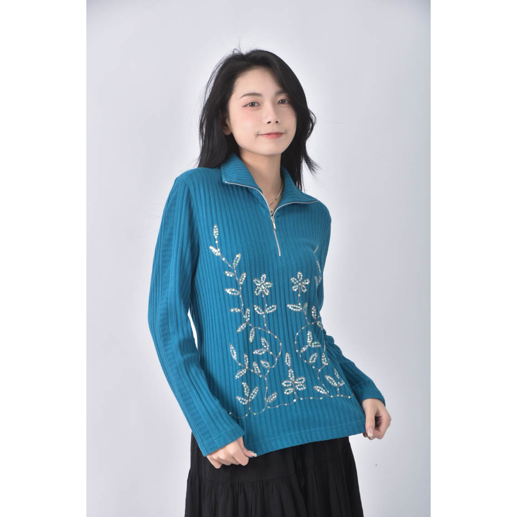 (M) kinkai花紋藍色長袖上衣二手衣