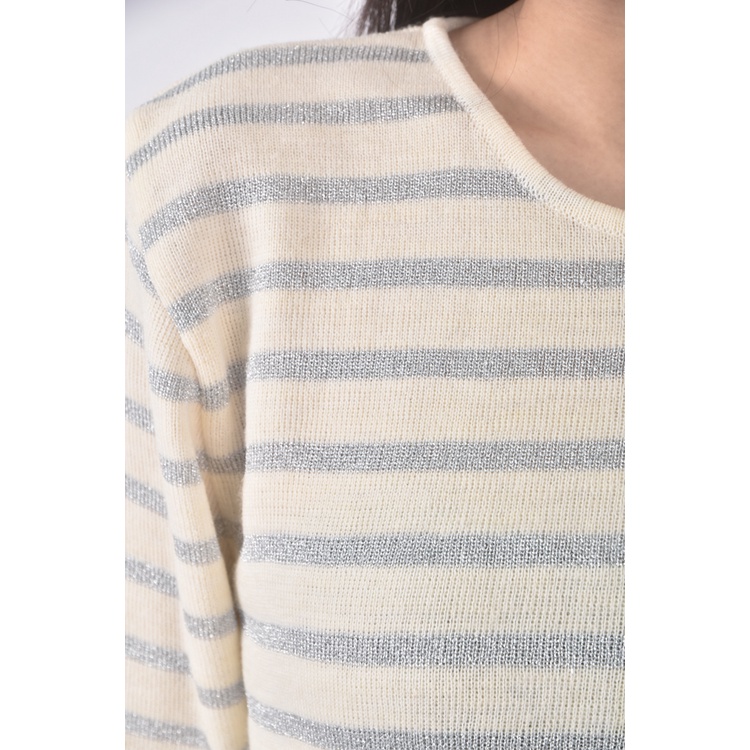 (M) 條紋杏色長袖上衣二手衣, , large