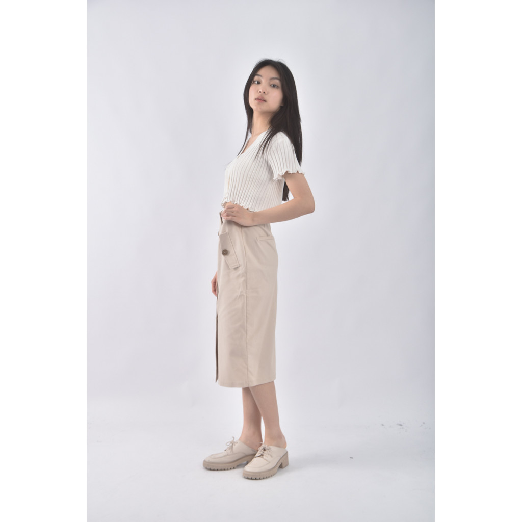 (M) 排扣杏色長裙二手衣, , large