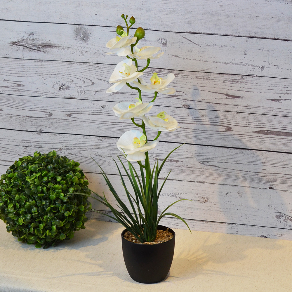 ARTIFICIAL ORCHID PLANT W/BLACK POT-WHITE, , large