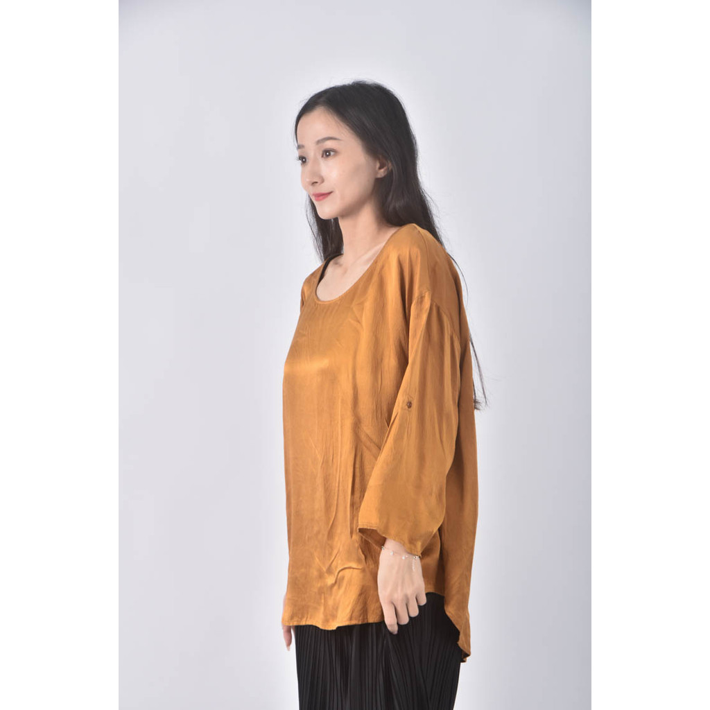 (XL) 純絲棕色長袖上衣二手衣, , large