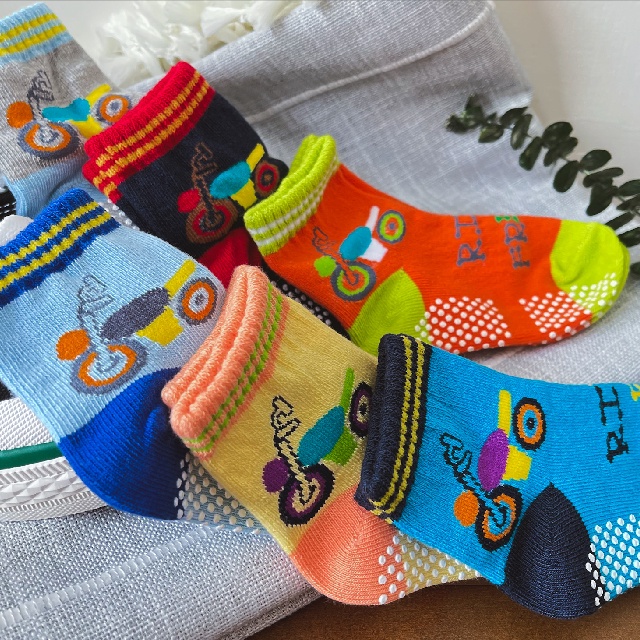 [Kaimei Cotton] Nine pairs of random pairs of excellent MIT made in Taiwan pure cotton non-slip children's socks, cool motorcycle style 9-13cm, , large