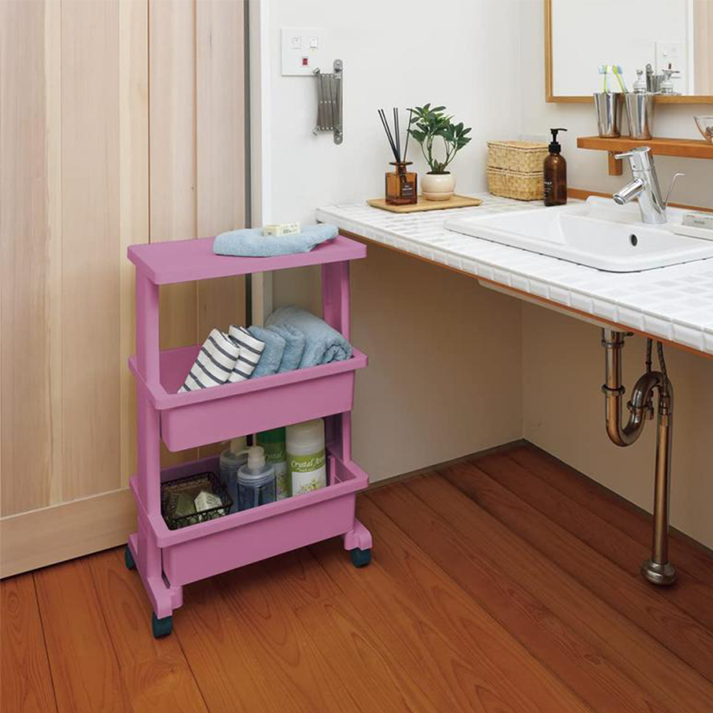 【JEJ ASTAGE】Japan-Made Multifunctional 3-Tier Utility Cart (Top Shelf Design / Storage Cart / Organizer Cart) – Pink, , large