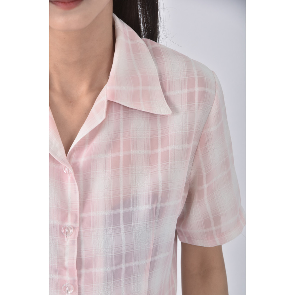 (S) 格紋粉色襯衫上衣二手衣, , large