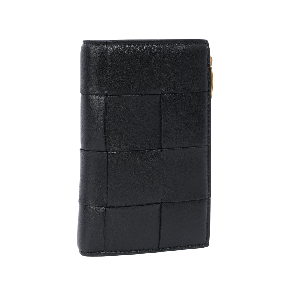 BOTTEGA VENETA Cassette 羊皮及牛皮釦式對開中夾/黑色, , large