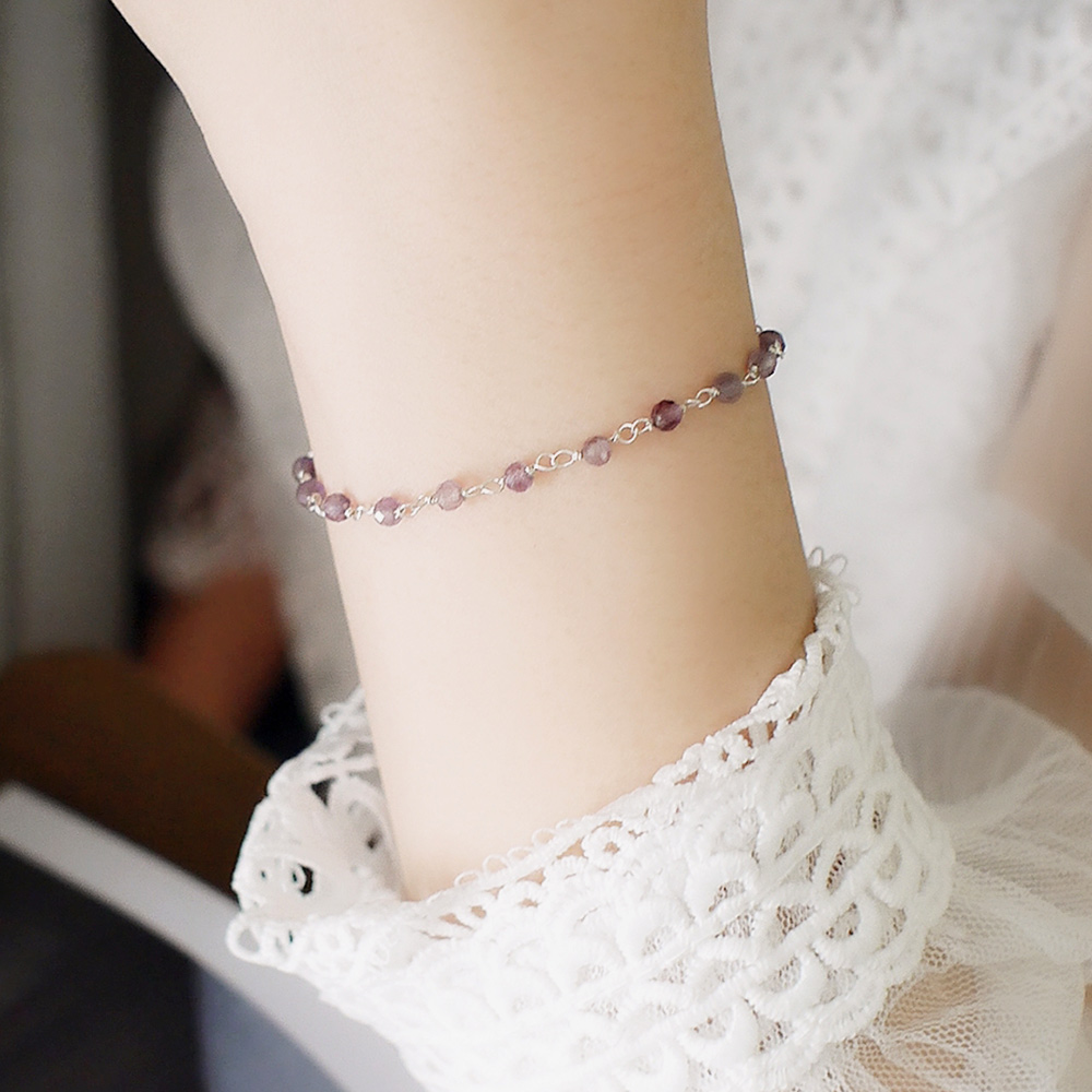 Amethyst Bead Curtain Sterling Silver Bracelet, , large