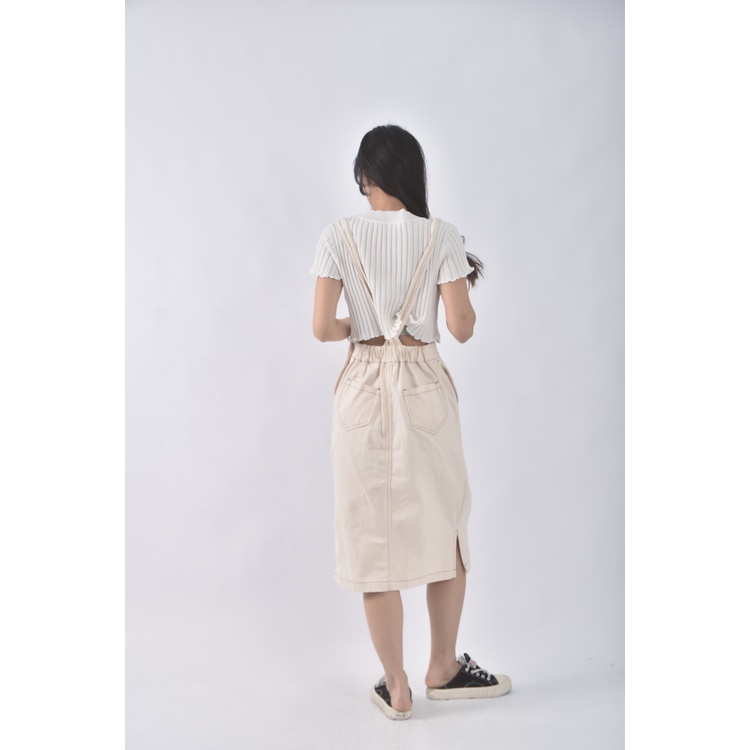 (S) 丹寧牛仔吊帶杏色長裙二手衣, , large