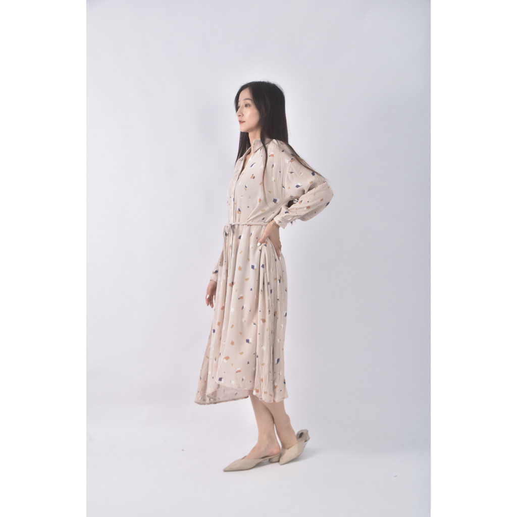 (XL) fave韓牌質感V領杏色綁帶洋裝二手衣, , large
