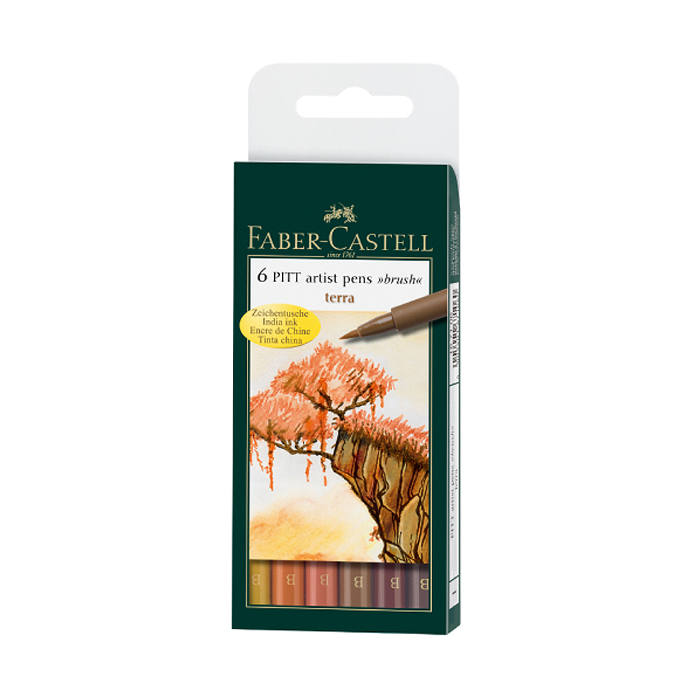 【Faber-Castell】輝柏 PITT藝術筆-軟毛筆頭 細芯 鄉土色系 6支入/ 盒 167106, , large