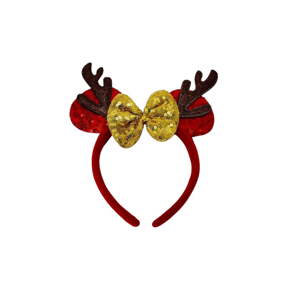 金亮片蝴蝶結鹿角髮箍, , large