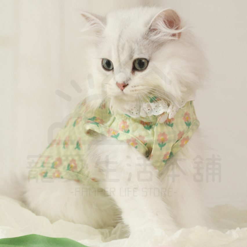 【寵愛生活本舖】寵物夏季薄款格紋花朵背心 寵物衣服 寵物防曬 貓衣服 幼犬貓衣服, , large