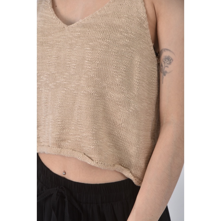 (S) yifan韓牌質感無袖杏色上衣二手衣, , large