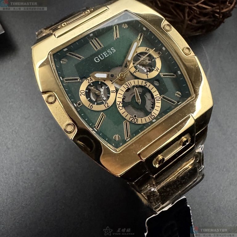 [星晴錶業]GUESS手錶,44mm50mm,GC00006墨綠色機械鏤空錶面金色錶殼金色精鋼錶帶款, , large