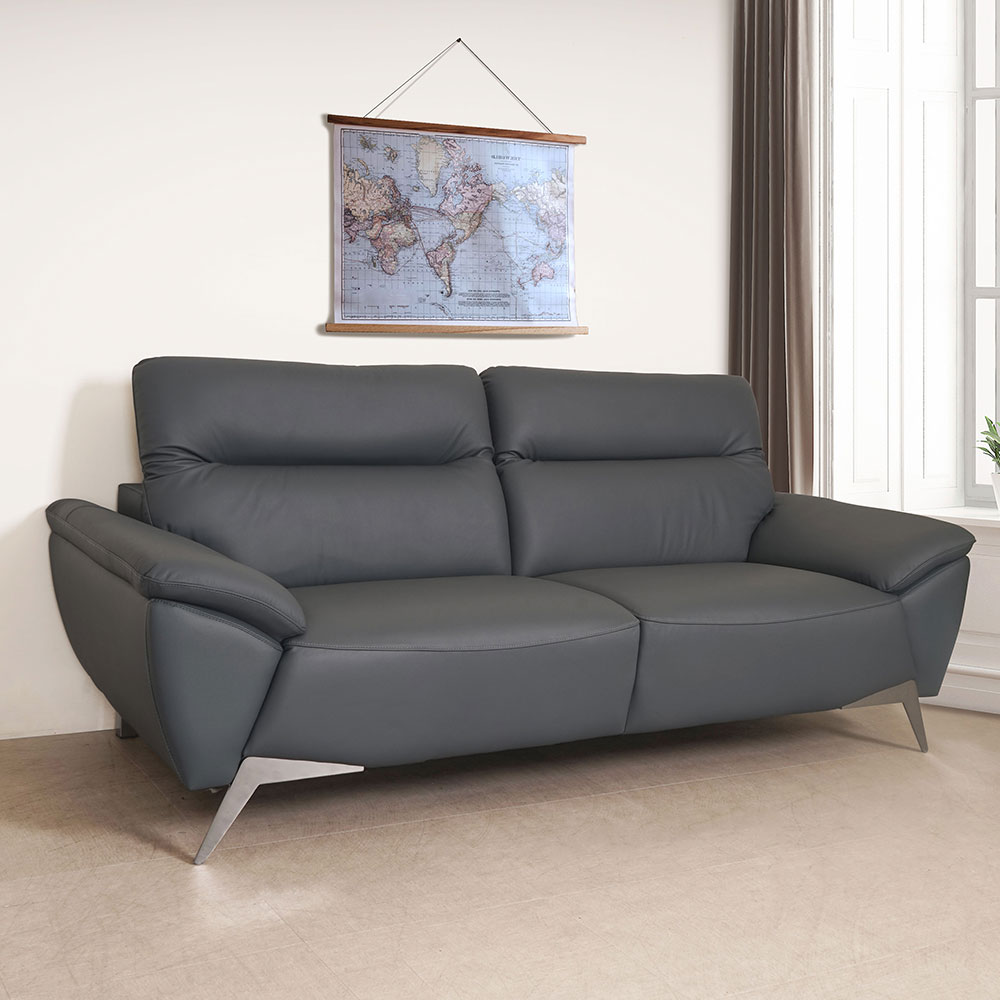 【Homelike】喜家居三人座調節式頭枕皮革沙發(2428)