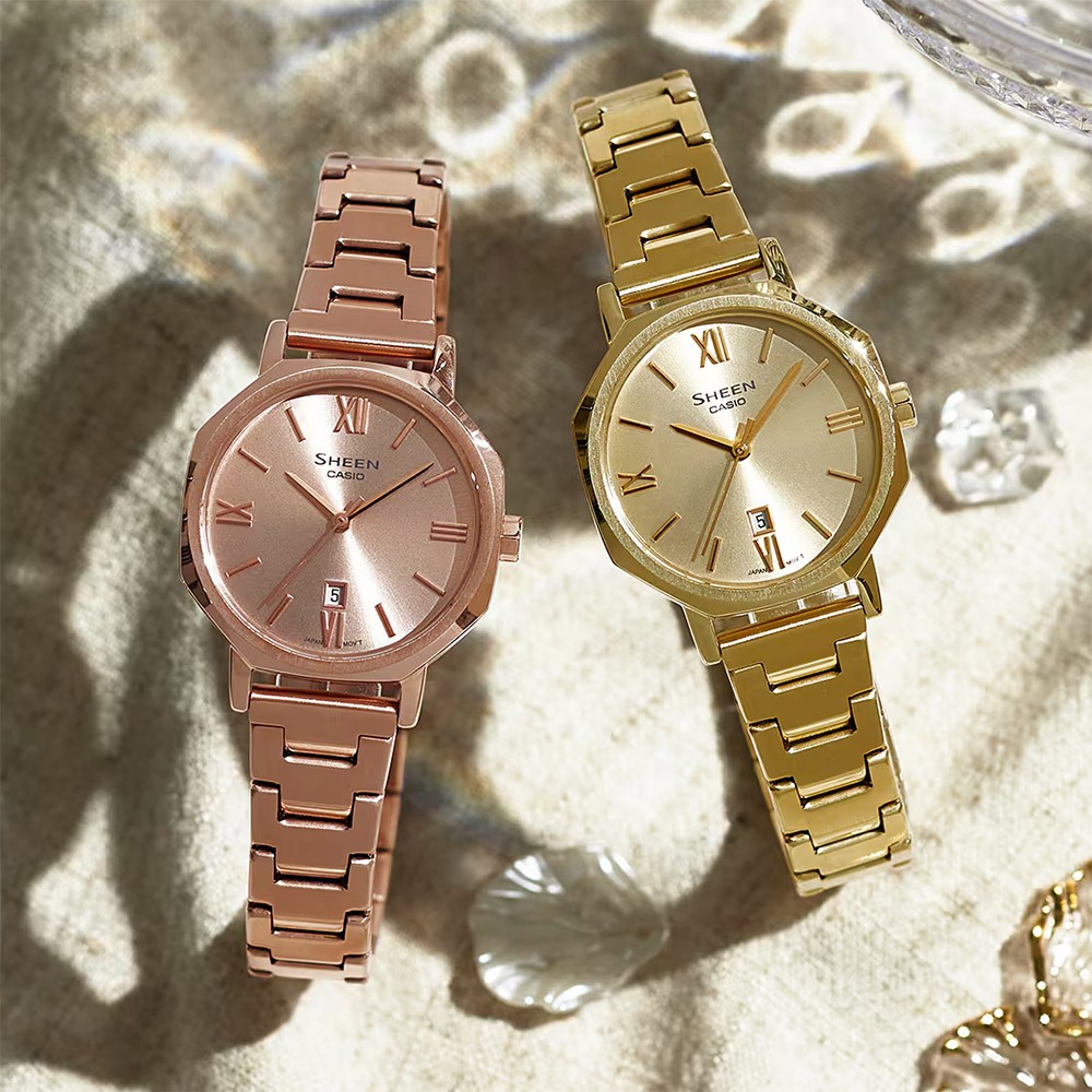 CASIO 卡西歐 SHEEN 八角形鍊帶女錶 SHE-4554PG-4A, , large