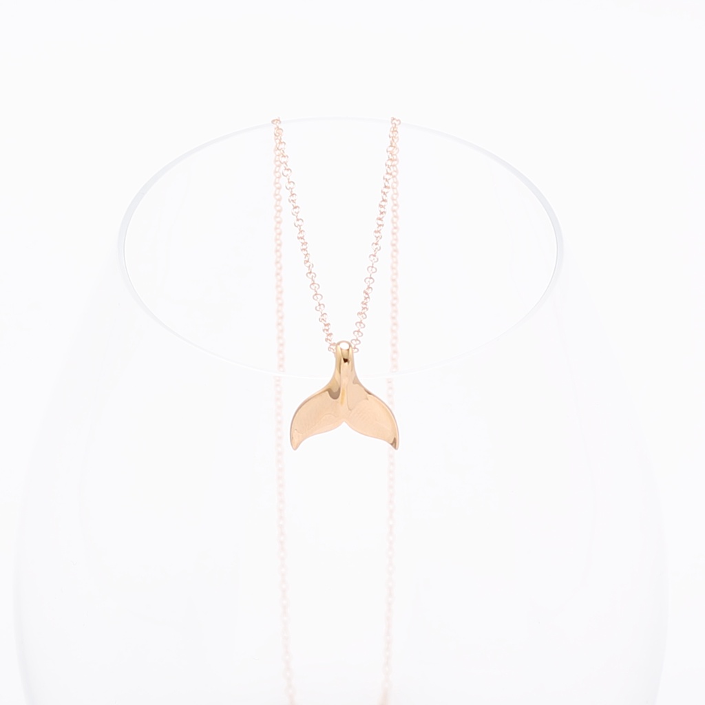 Whale tail s925 sterling silver 18k Rose Gold plated necklace Valentine Day gift, , large
