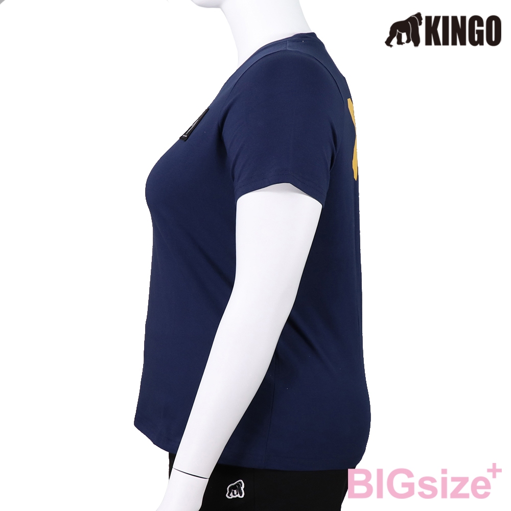 KINGO-大尺碼-女款 圓領T恤-丈青-414131, , large