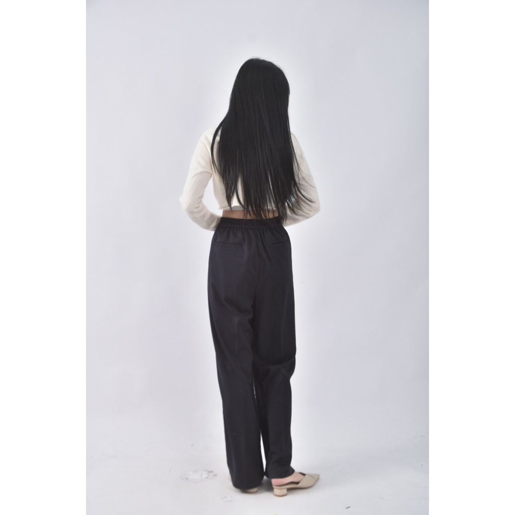 (3XL) 高腰西裝素面藍色長褲二手衣, , large