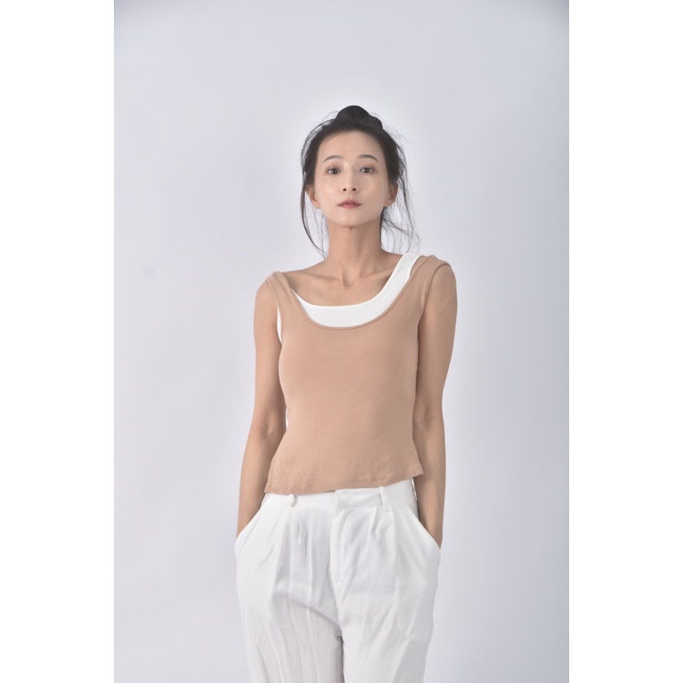 (S) 【安于晴Charlene私服】yuyu質感假兩件棕色上衣二手衣, , large