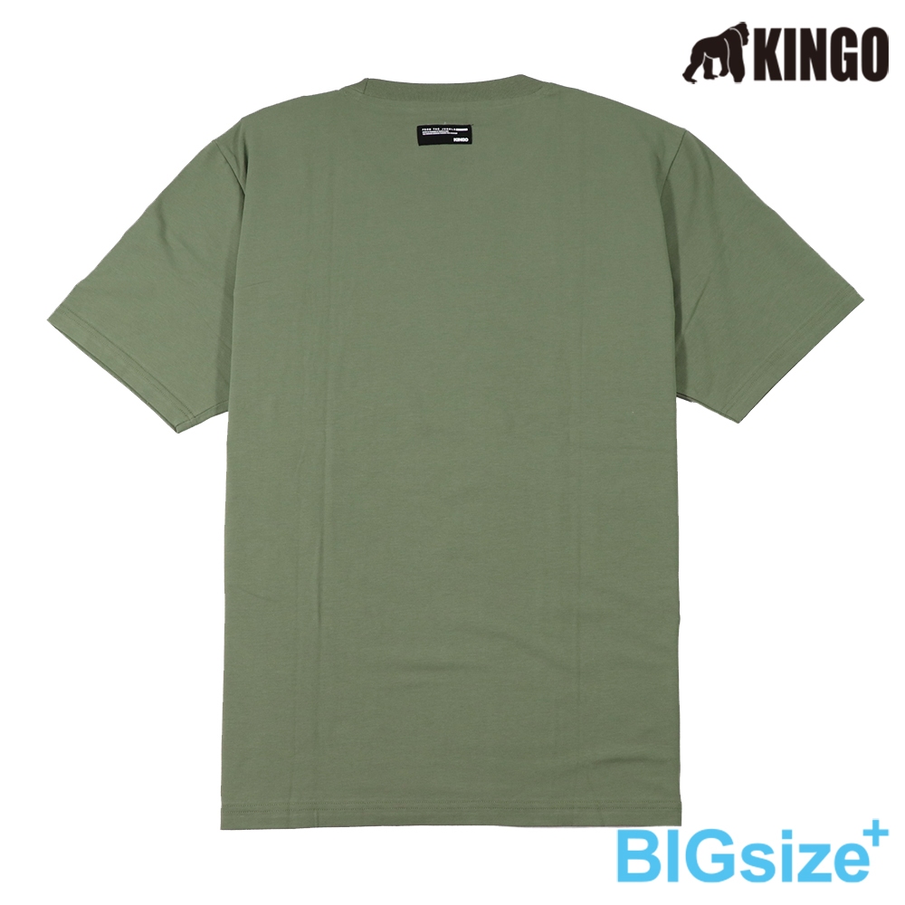 KINGO-大尺碼-男款 圓領T恤-軍綠-413125, , large