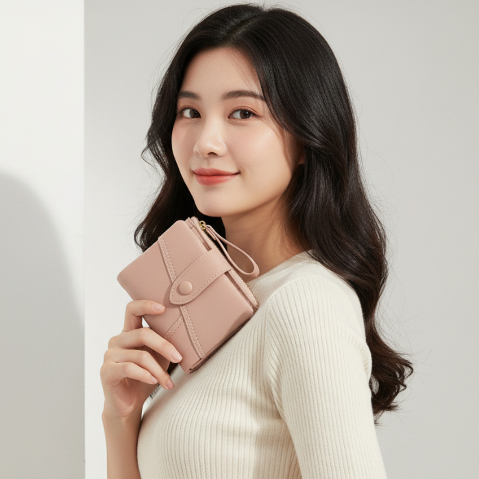 Soirée 典雅對折短夾 多卡位收納皮夾 真皮質感 零錢卡片鈔票夾 女用短夾人氣女用皮夾 女夾, , large