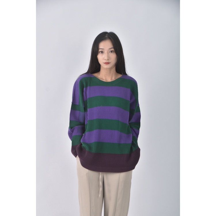 (M) issey miyake me質感條紋紫色長袖上衣二手衣, , large