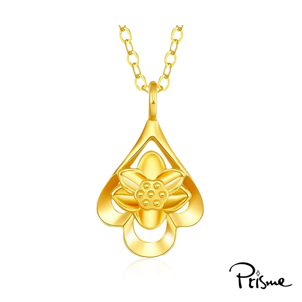 【Prisme Gold】黃金項鍊 水滴蓮花 鍊墜項鍊 (金重：約0.08錢±0.03), , large
