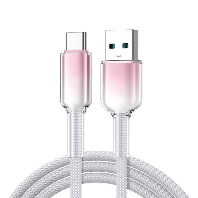 [Lele] 120W Ice Crystal Head Colorful Braided Fast Charging Cable USB to TYPE-C1M Gray, White and Pink, , large