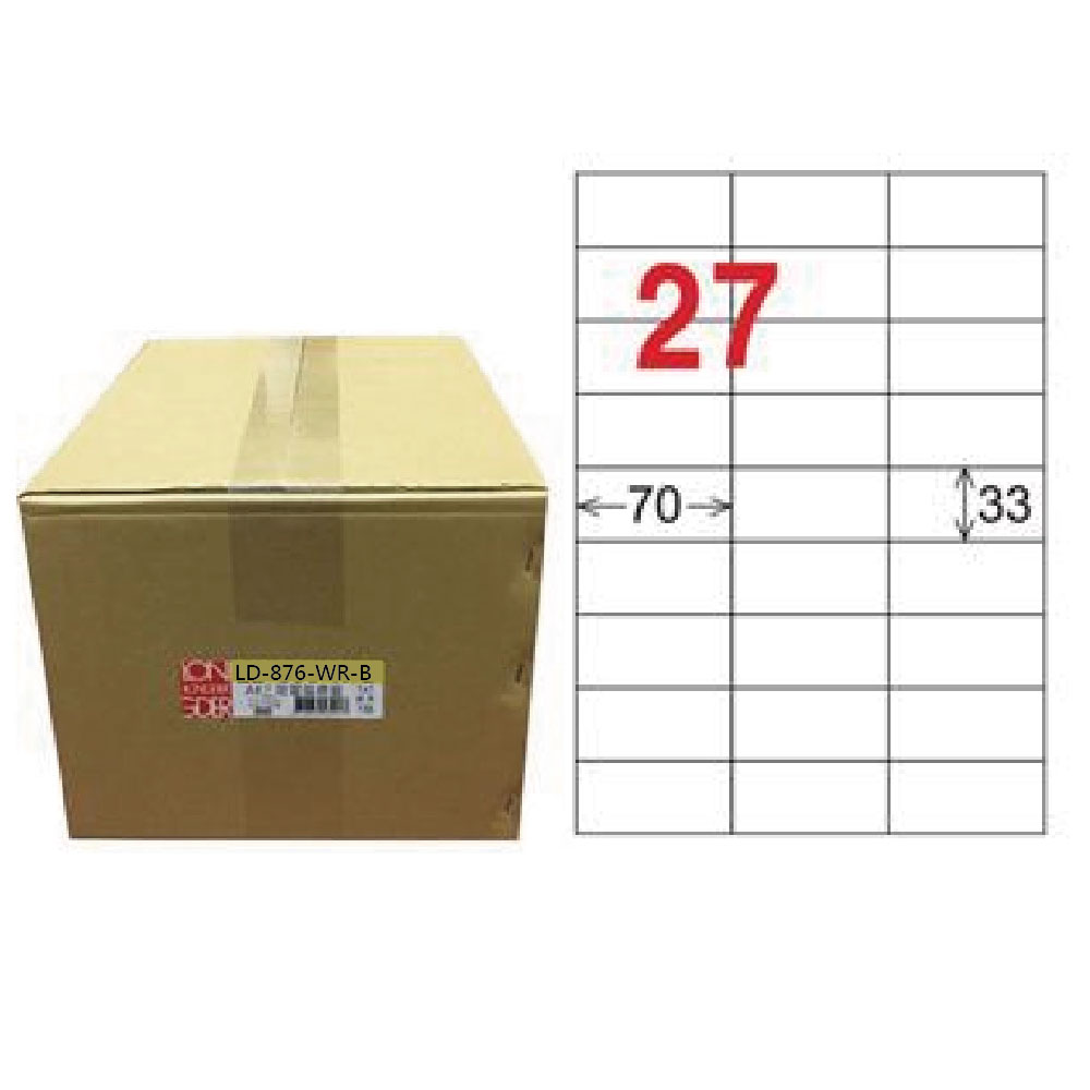 【龍德】LONGDER 三用電腦標籤 A4 27格 30*70mm可再貼1000張/箱 LD-876-WR-B(適用雷射、噴墨、影印), , large