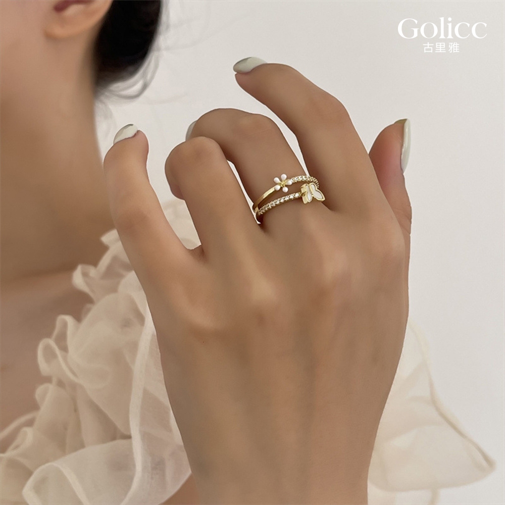 【Gulicc】古莉可 戒指 夏日美好蝴蝶與花可調式戒指, , large