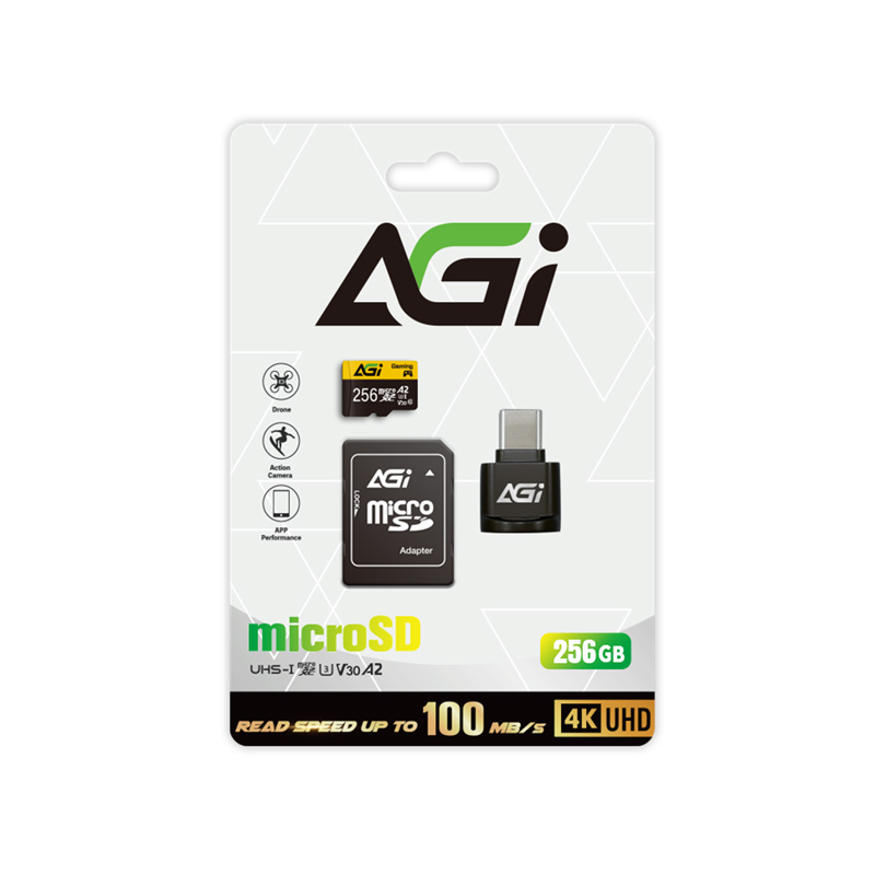 AGI 256GB microSD U3 A2附轉卡+讀卡機, , large