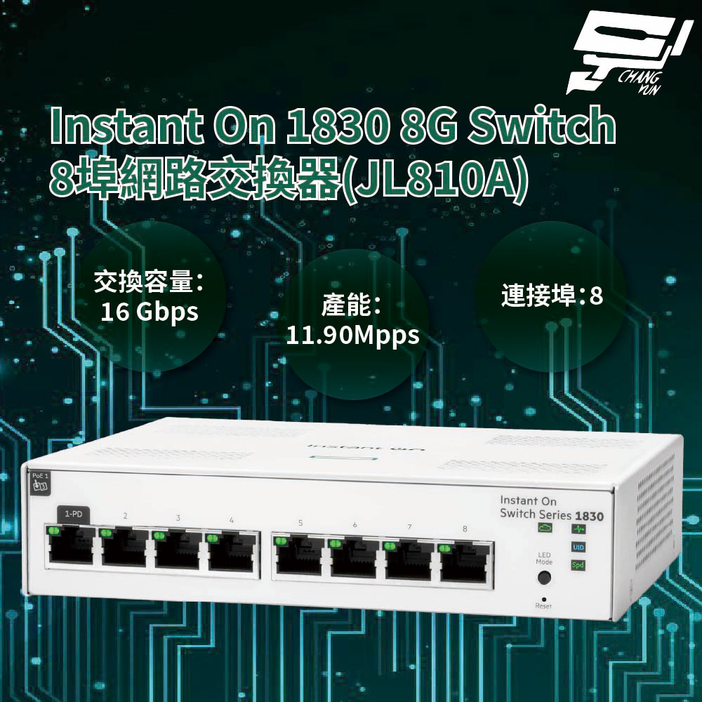 昌運監視器Aruba HPE Instant On 1830 8G Switch 8埠網路交換器(JL810A), , large