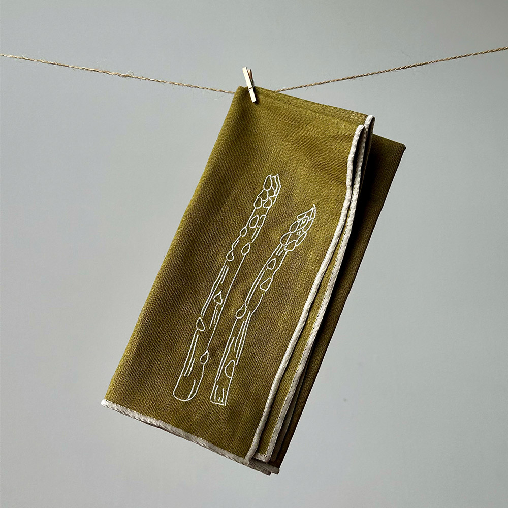 【英國 MÆGEN】刺繡棉麻餐巾組-橄欖綠 (蘆筍), , large