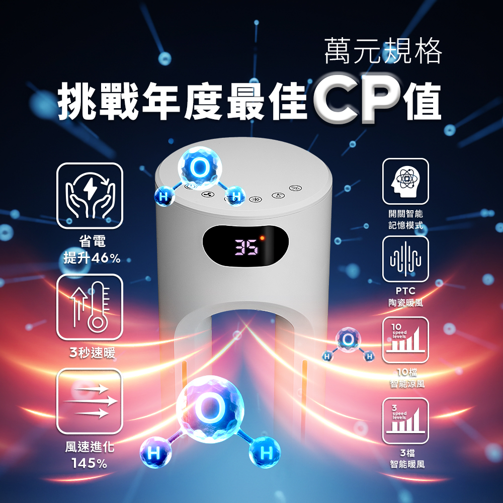 BOSO 靚旋風Pro 無刷DC負離子空氣淨化無葉冷暖風扇(晨霧白), , large