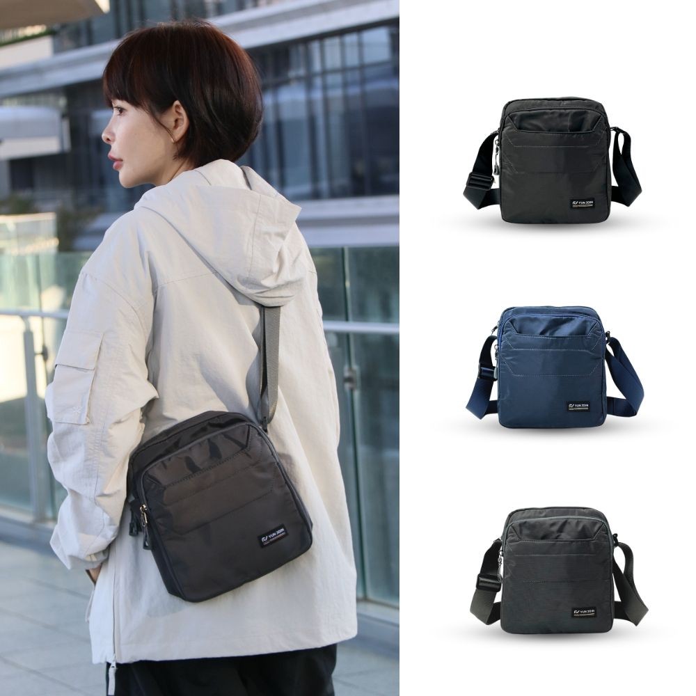 【YUNJOIN】Tech 直式多層斜跨包-灰色 都會小包 側背包 科技布料, , large