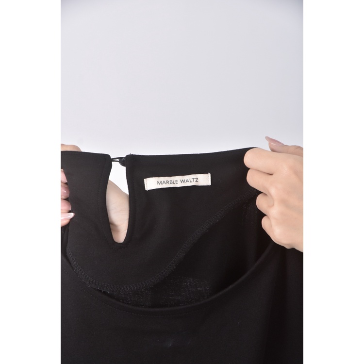 (S) marble waltz質感圓領黑色長袖上衣二手衣, , large