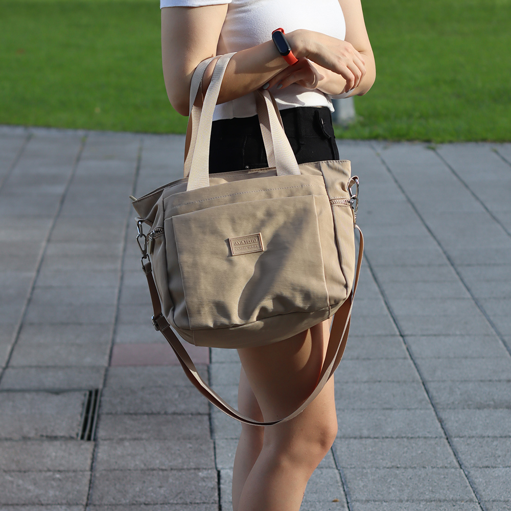 【MQ】FRIEDA Three-way multi-layer tote bag, 奶茶色, large