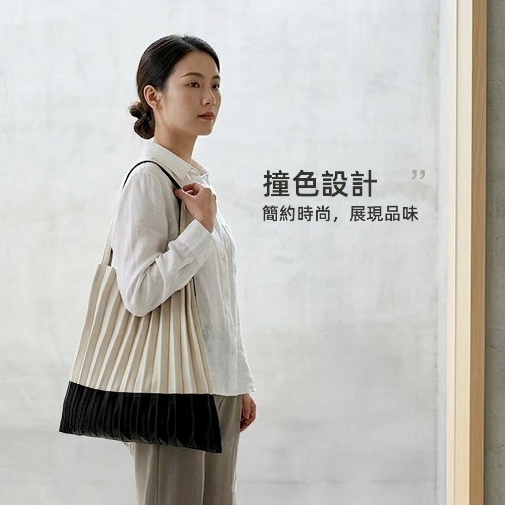 【上手家居】拼接色樹幹包(帆布包/復古包/肩背包)-黑拼白, , large