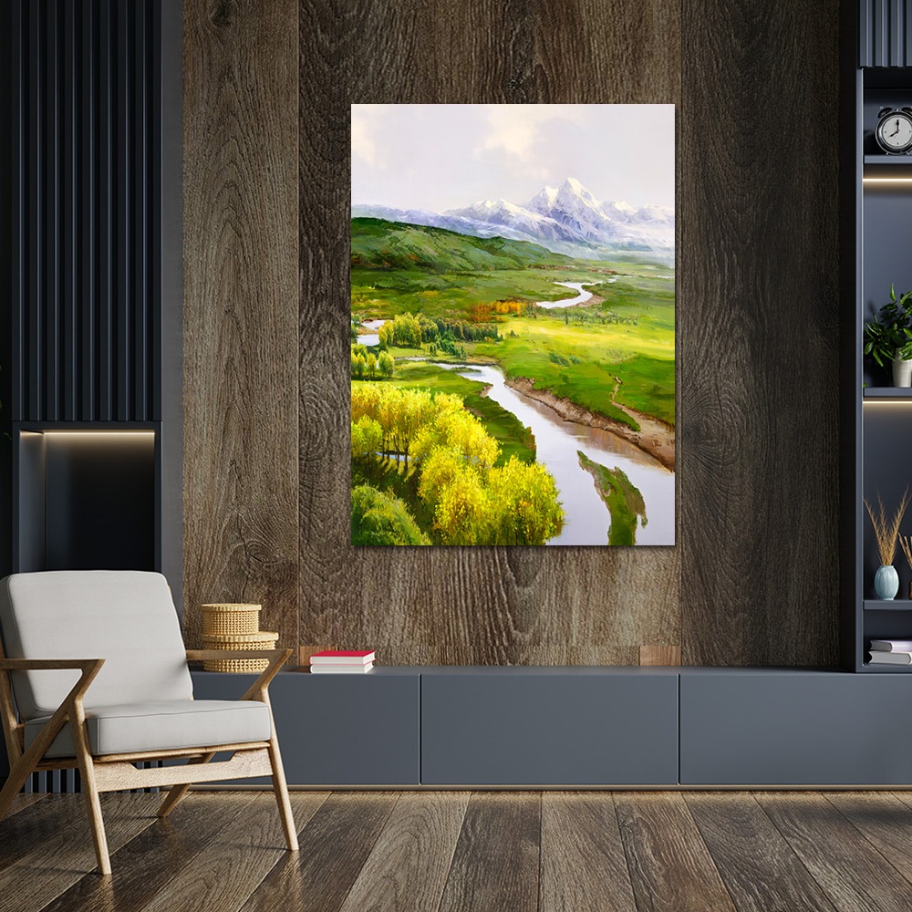 【御畫房】天山溪流 國家一級畫師手繪油畫60&times;90cm(VF-102), , large