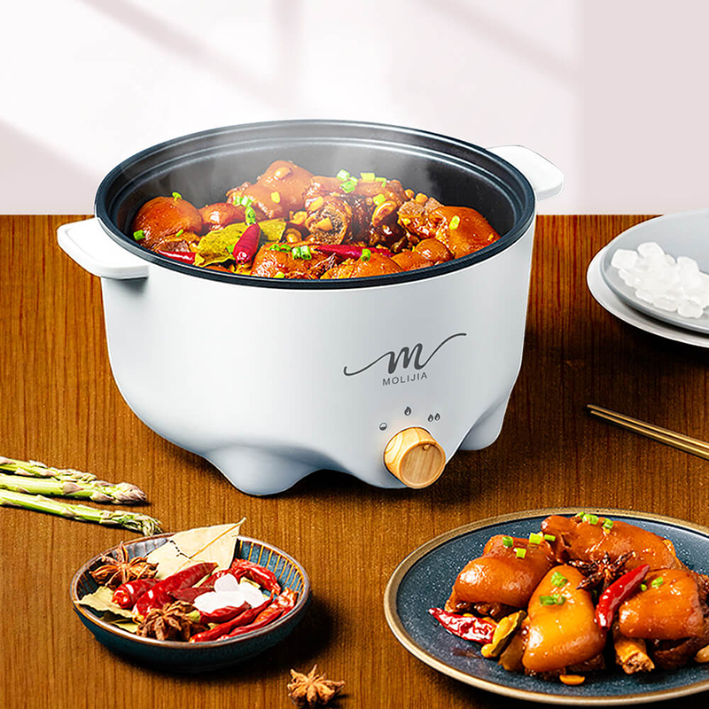 【MOLIJIA】3L-M22 Multifunctional Non-stick Electric Hot Pot - White Wood Grain, , large