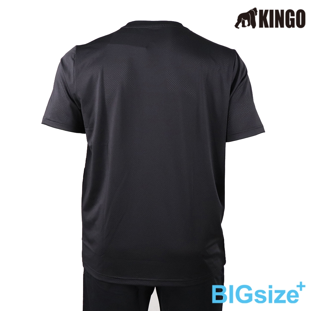 KINGO-大尺碼-男款 排汗 圓領T-黑-413622, , large
