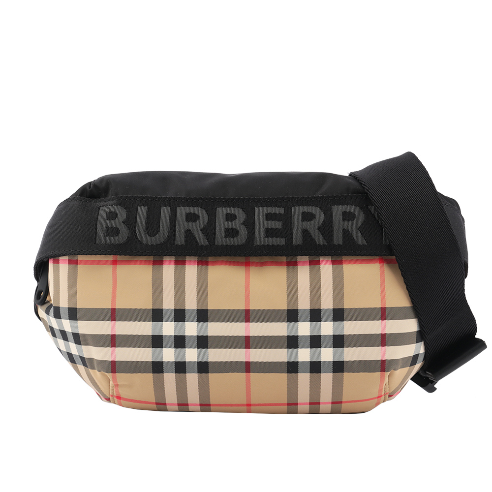 BURBERRY 中型 Vintage 格紋及標誌性條紋腰包/典藏米色, , large