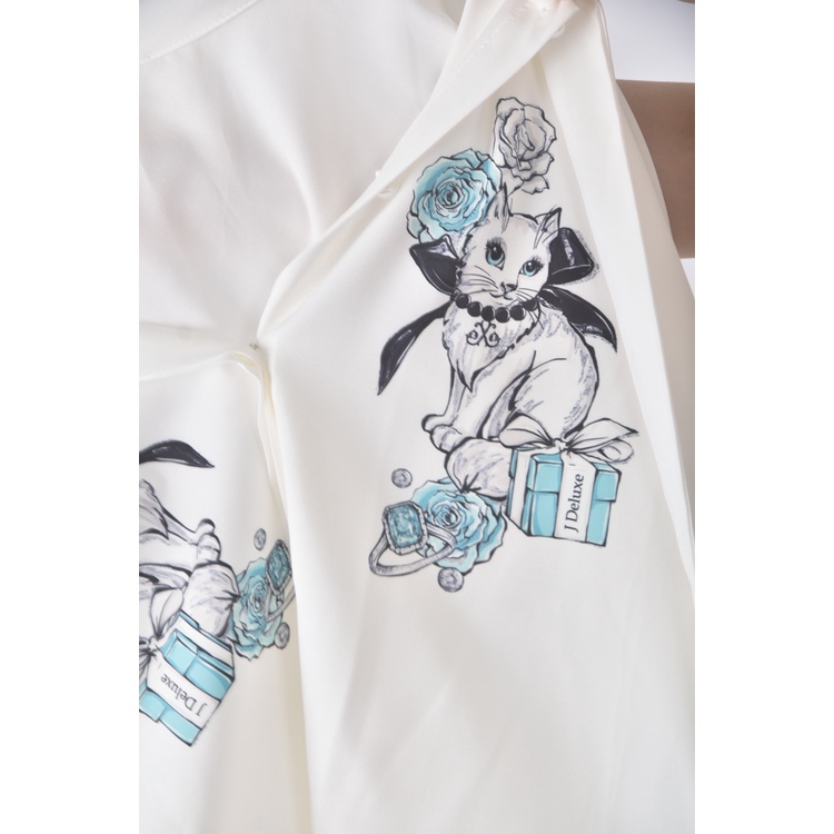 (S) j deluxe質感貓貓綁帶白色襯衫上衣二手衣, , large