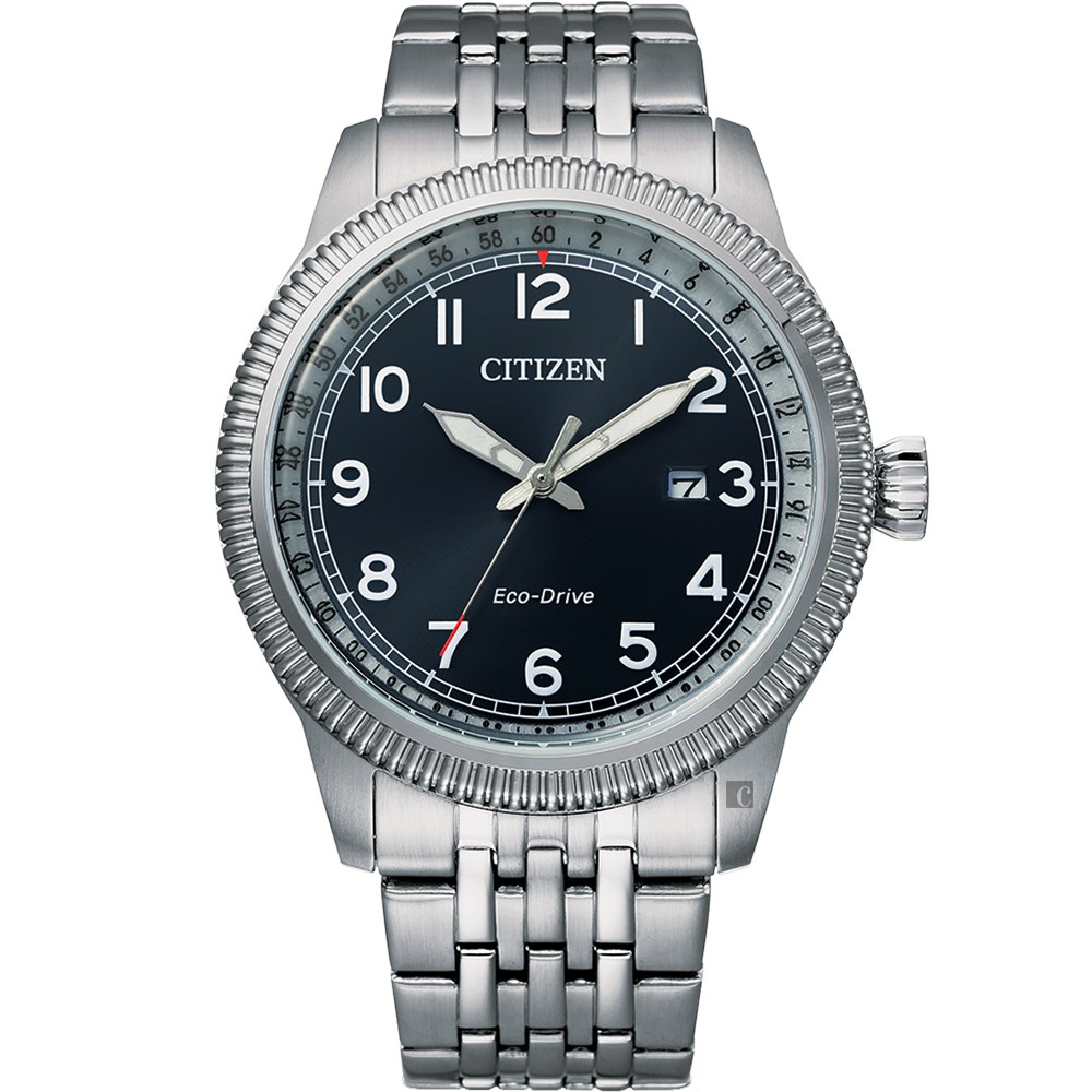 CITIZEN 星辰 光動能復古風紳士手錶-銀x藍 BM7480-81L, , large
