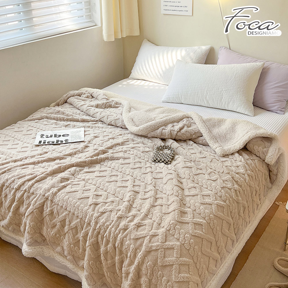 【FOCA】Streamer Gray | Three-dimensional woven jacquard warm wool sherpa double-sided blanket (150X200cm), , large
