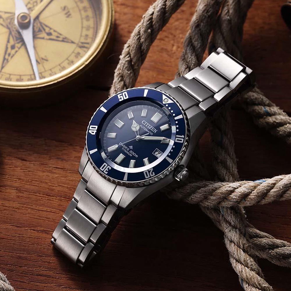 CITIZEN 星辰 限量 鈦 1977征服潛水復刻機械錶-銀x藍/41mm NB6021-68L, , large